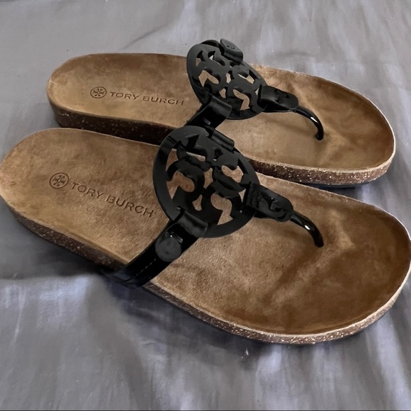 Tory Burch Cloud Miller Black Patent Leather Sandal Shoes 8.5 - Picture 7 of 11